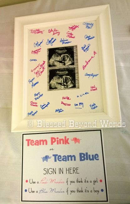 Gender Reveal Baby Shower Sign-in idea: Team Pink or Team Blue. Ask attendees to sign in with the appropri