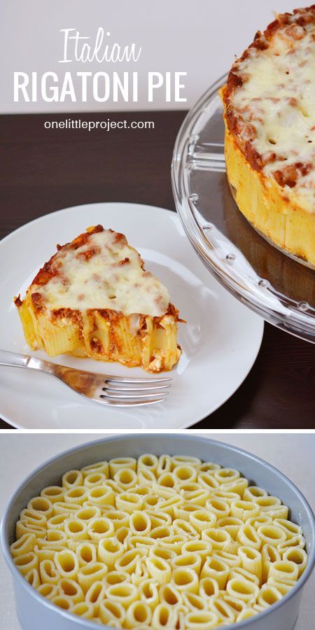 How fun is this?  Stand up rigatoni noodles in a spring form pan and suddenly you have rigatoni pie, a fun