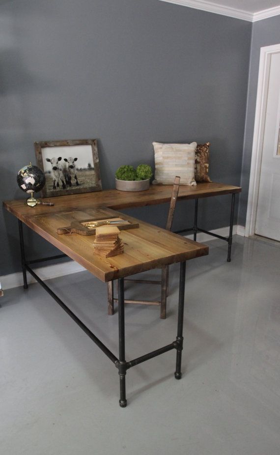 Industrial L Shaped Desk Wood Desk Pipe Desk Reclaimed by DendroCo, $280.00