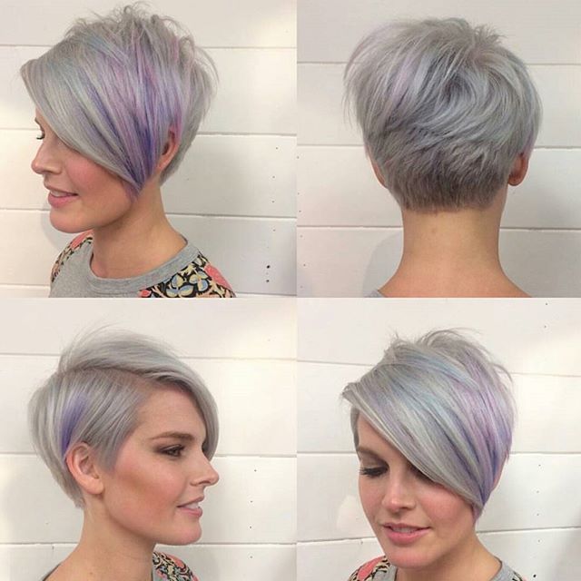 longger pixie cut with long bangs – gray hair color ideas