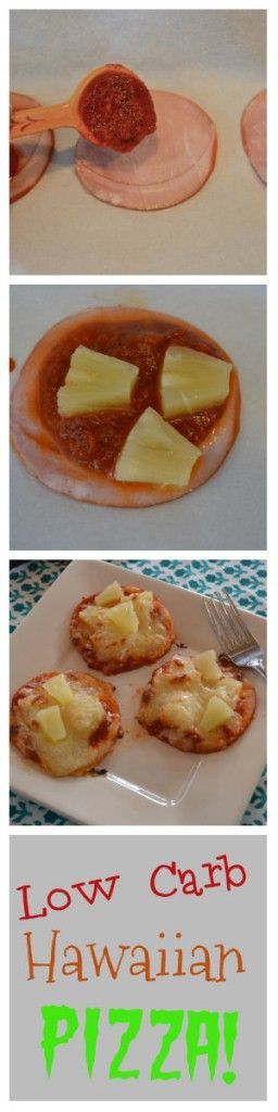 Low Carb Hawaiian Pizza. A Pizza built on a slice of low fat Canadian Bacon