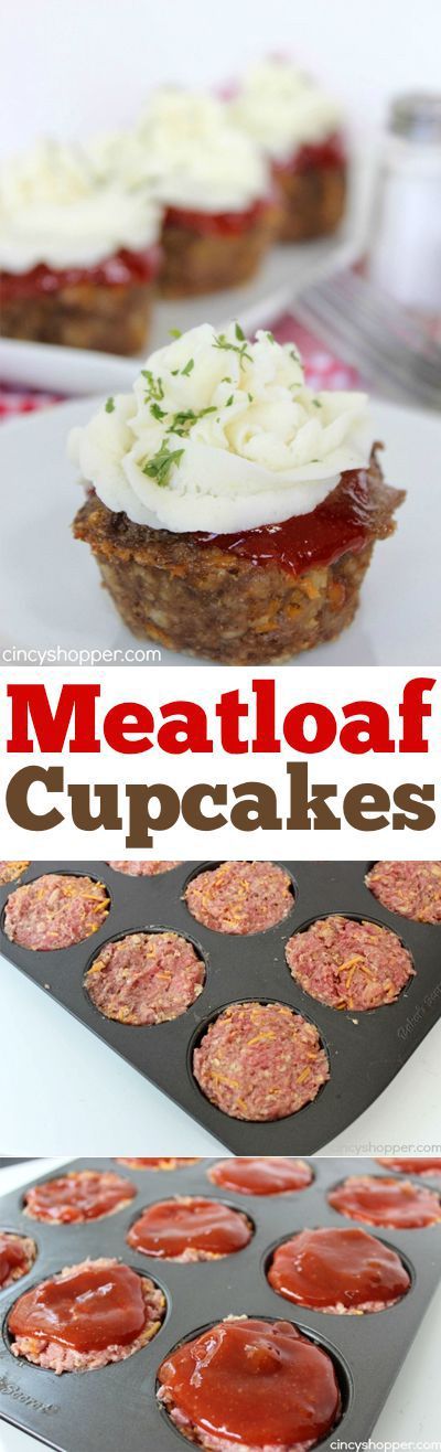 Meatloaf Cupcakes -Super fun twist on traditional meatloaf. Serve these mashed potato topped meatloaves fo
