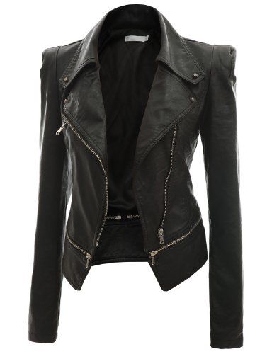 Doublju Women's Faux Leather Power Shoulder Jacket -   Doublju