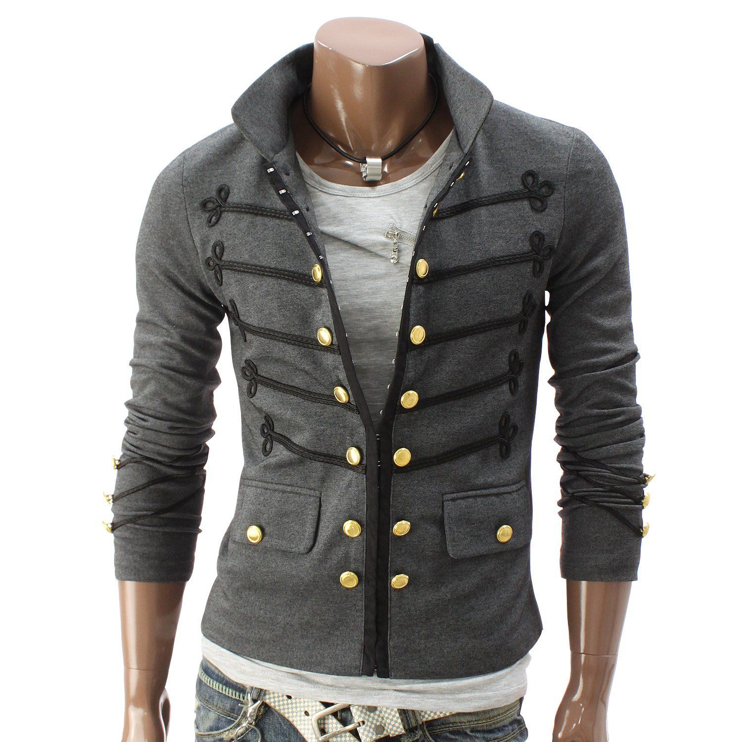 Doublju Mens Button Pointed Zipper Jacket -   Doublju