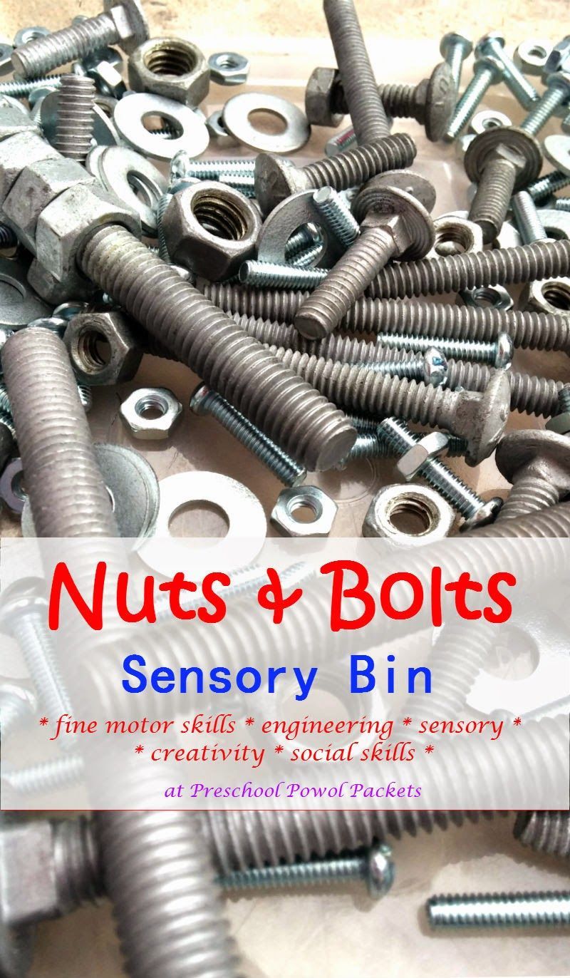 Nuts & Bolts Sensory Bin!  Strengthens fine motor skills while exercising engineering, sensory, social, an