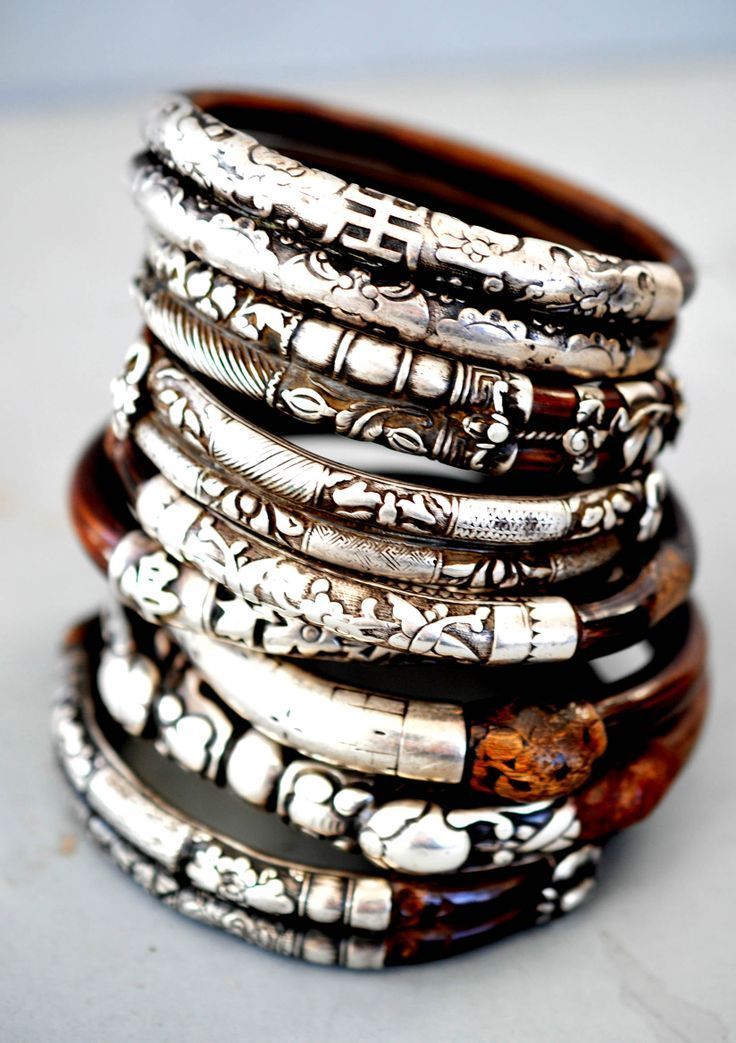 silver & wood bangle stack. brilliant