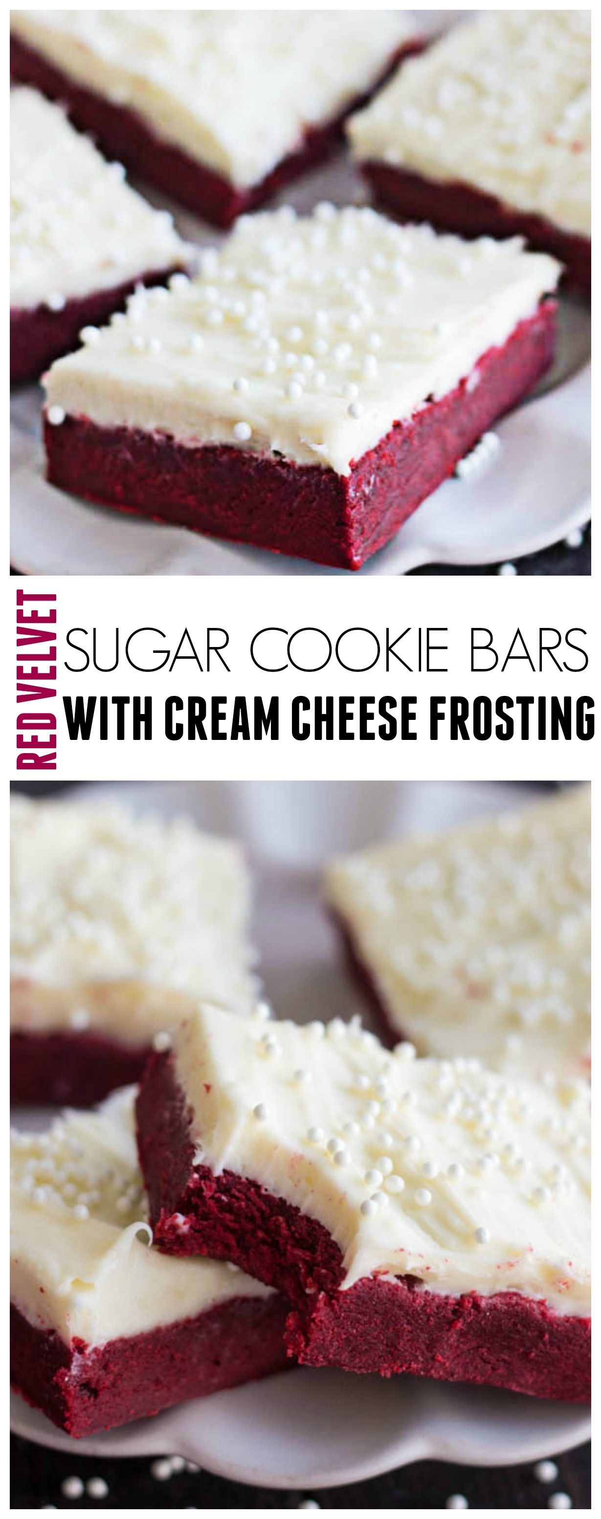 These Red Velvet Sugar Cookie Bars are delicious sugar cookie bars without all of the hard work! And the c