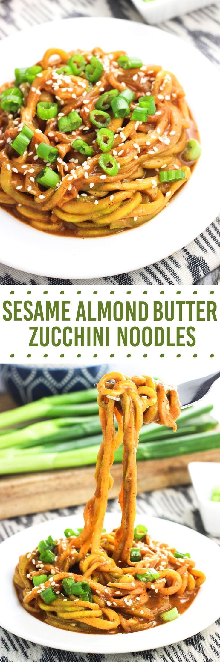 These sesame almond butter zucchini noodles make a healthy meal that takes about 20 minutes to make! The s