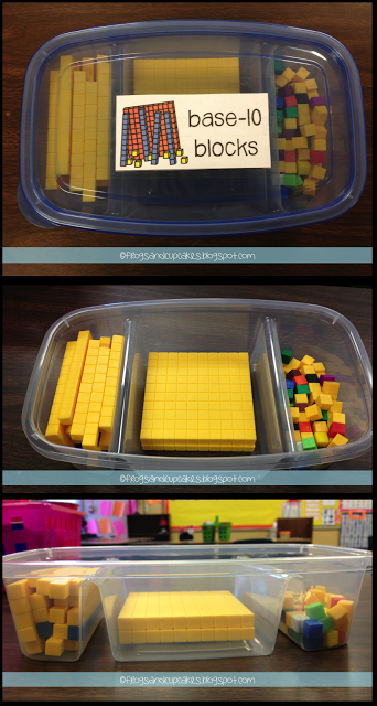 This is a great way to store Base Ten Blocks and make them accessible for students to use.  This idea is f