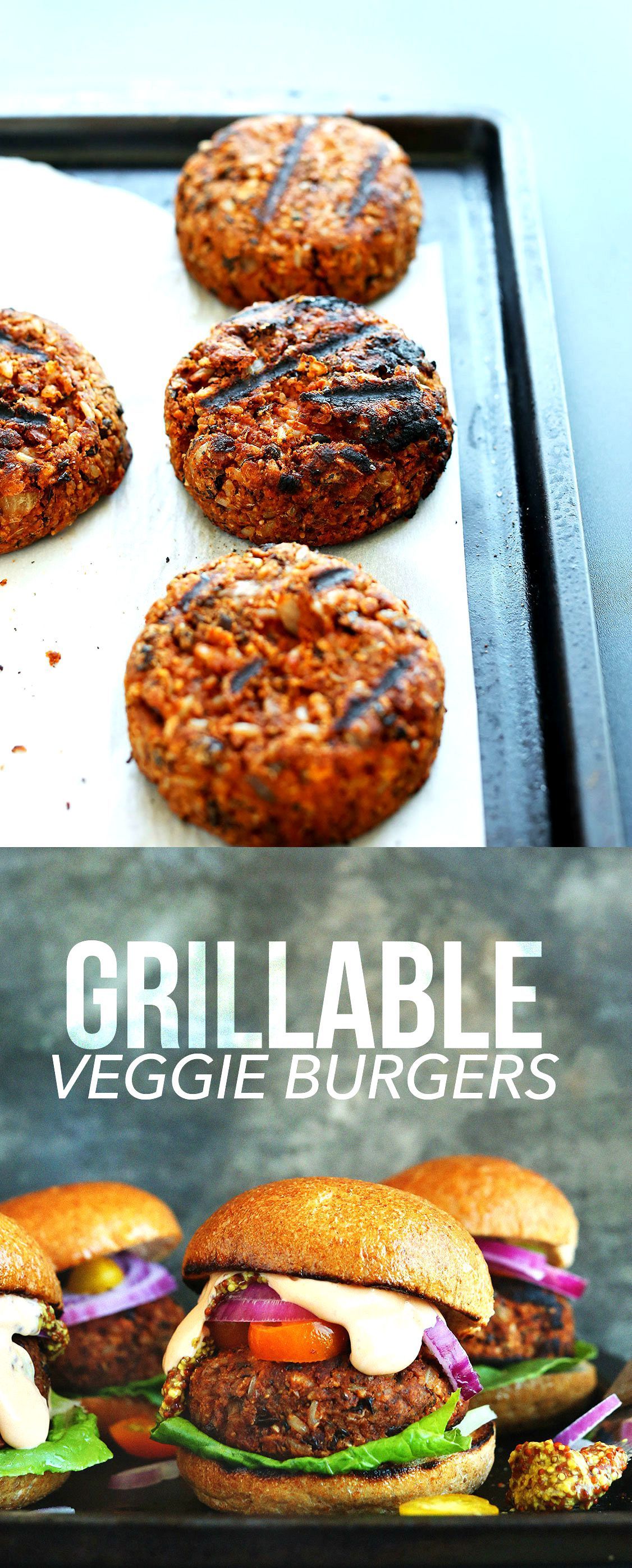 AMAZING Grillable Veggie Burgers with fluffy brown rice, black beans, walnuts and spices