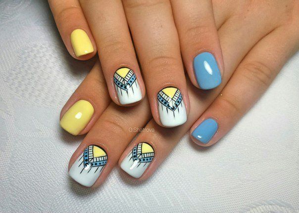 Blue and yellow nails, Ethnic nails, Indian nails, Interesting nails, Manicure nail design, Nails with orn