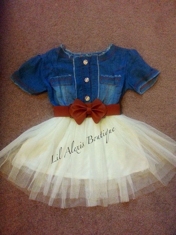 Blue jeans top tutu skirt dress toddler or young girls Christmas wedding birthday photo prop age 1 2 3