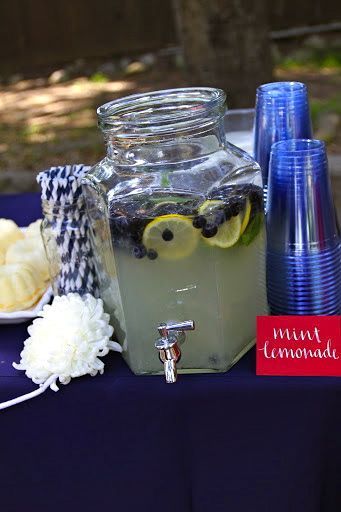 Blueberry lemonade with blue and white straws! | nautical themed baby shower @Cyndi Price Price Price Mads