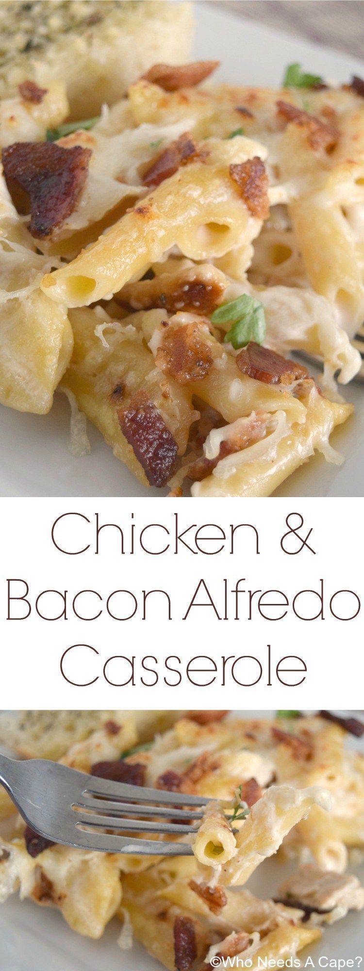 Chicken & Bacon Alfredo Casserole, a wonderfully comforting dish that has layers of Alfredo goodness. Comf