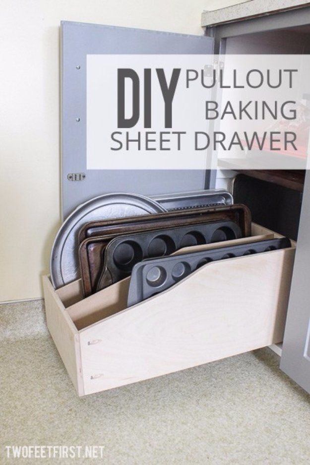 DIY Storage Ideas – DIY Pullout Baking Sheet Drawer  – Home Decor and Organizing Projects for The Bedr