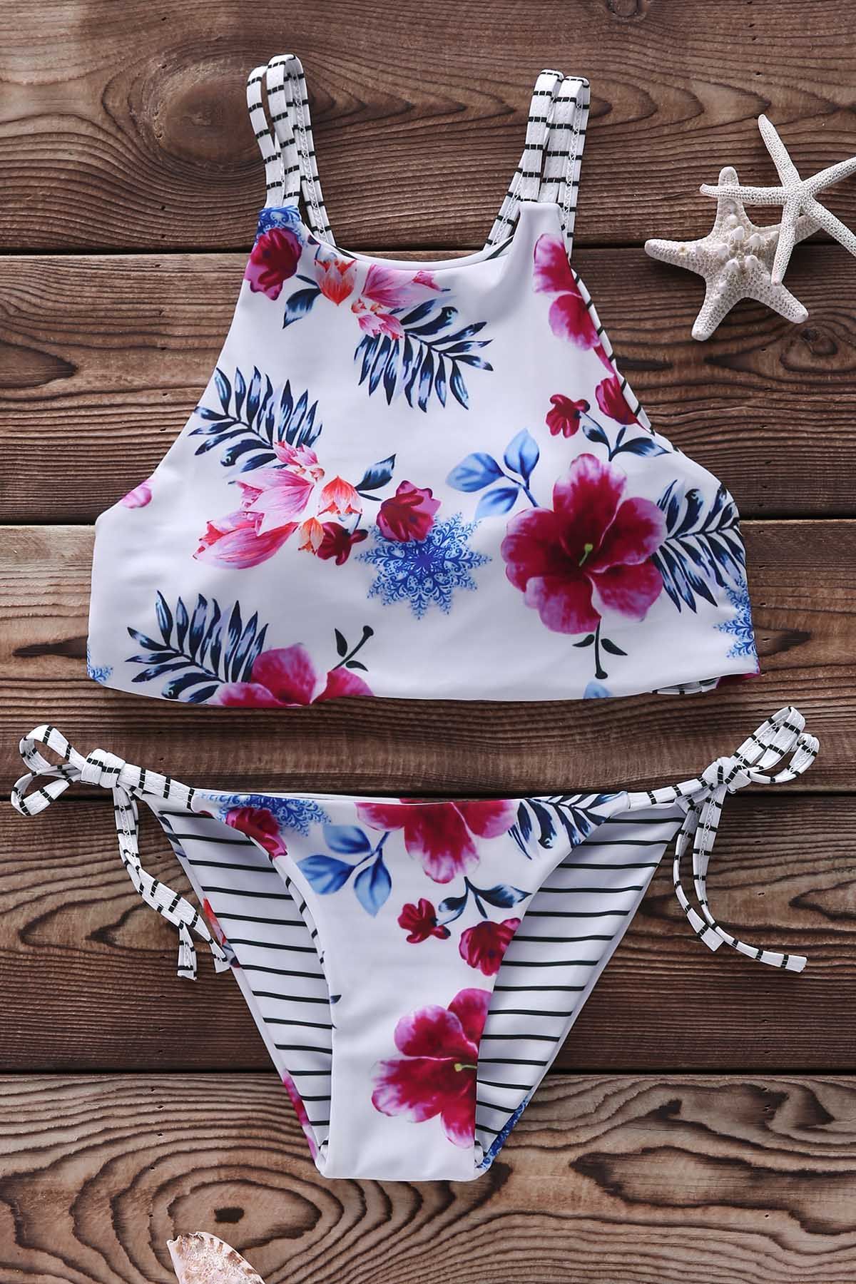 Floral Print Halter String Bikini Set