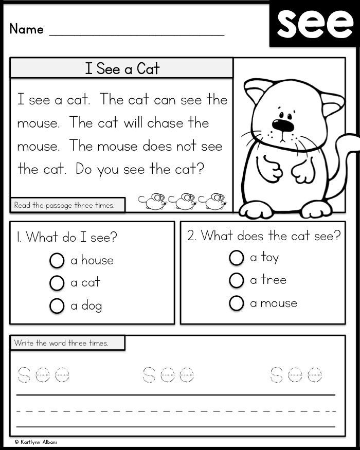 FREE Sight Word Fluency and Comprehension practice pages! Great for kindergarten and first graders!