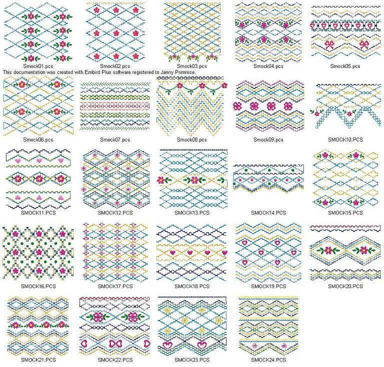 Free Smocking Patterns and Plates | Click here to view all designs on the disk ( image will open in a new