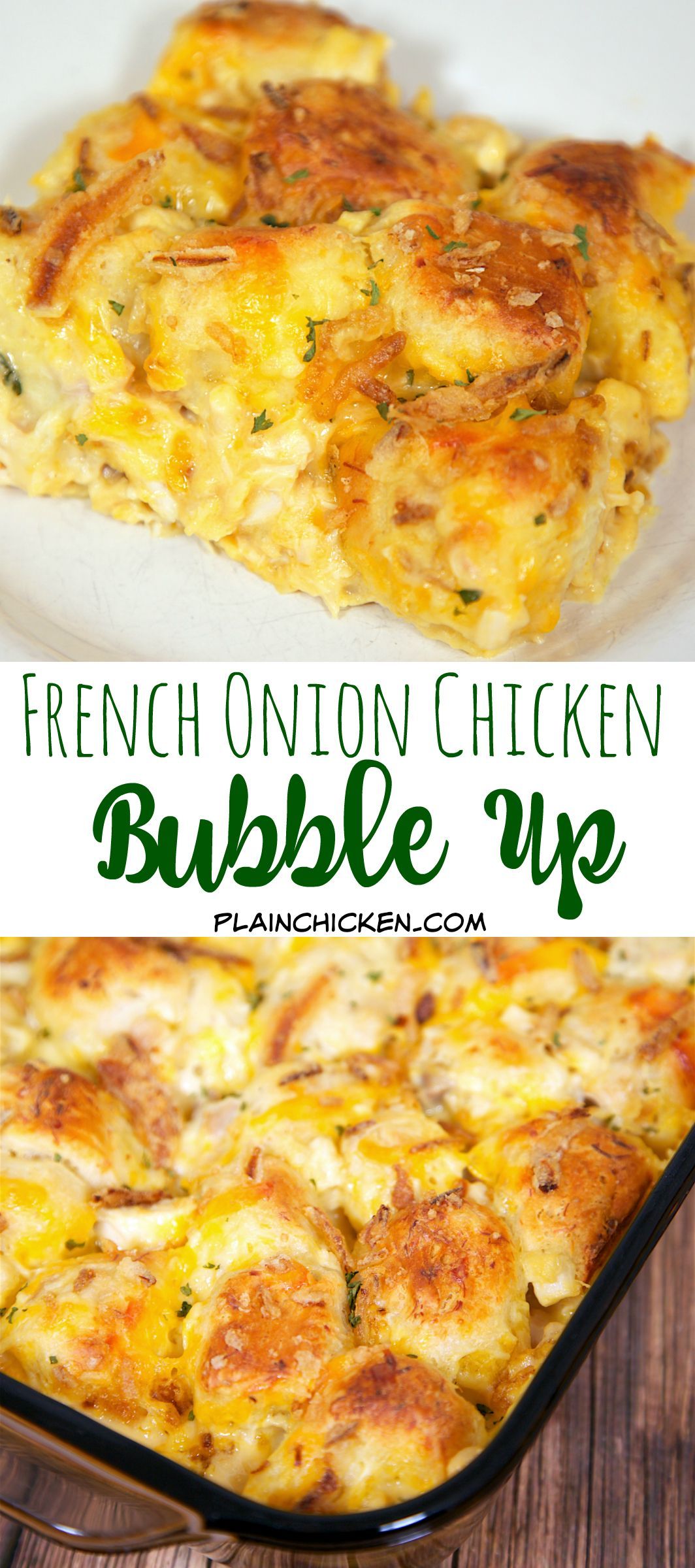 French Onion Chicken Bubble Up – AMAZING! We literally licked our plates! Chicken, French Onion Dip, Chick
