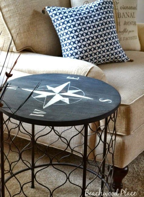 I like using the nautical compass rose as a painting idea for a variety of furniture pieces. It’s a beauti