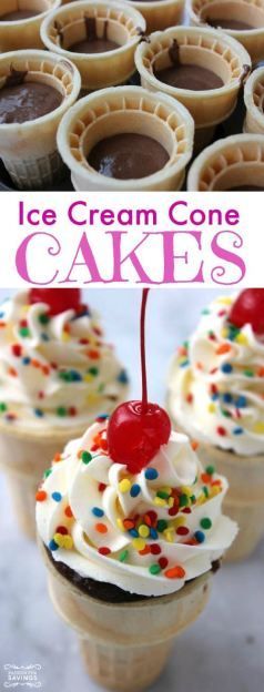 Ice Cream Cone Cakes Recipe! Easy Dessert Recipe for a fun kids treat with frosting and sugar for happy de