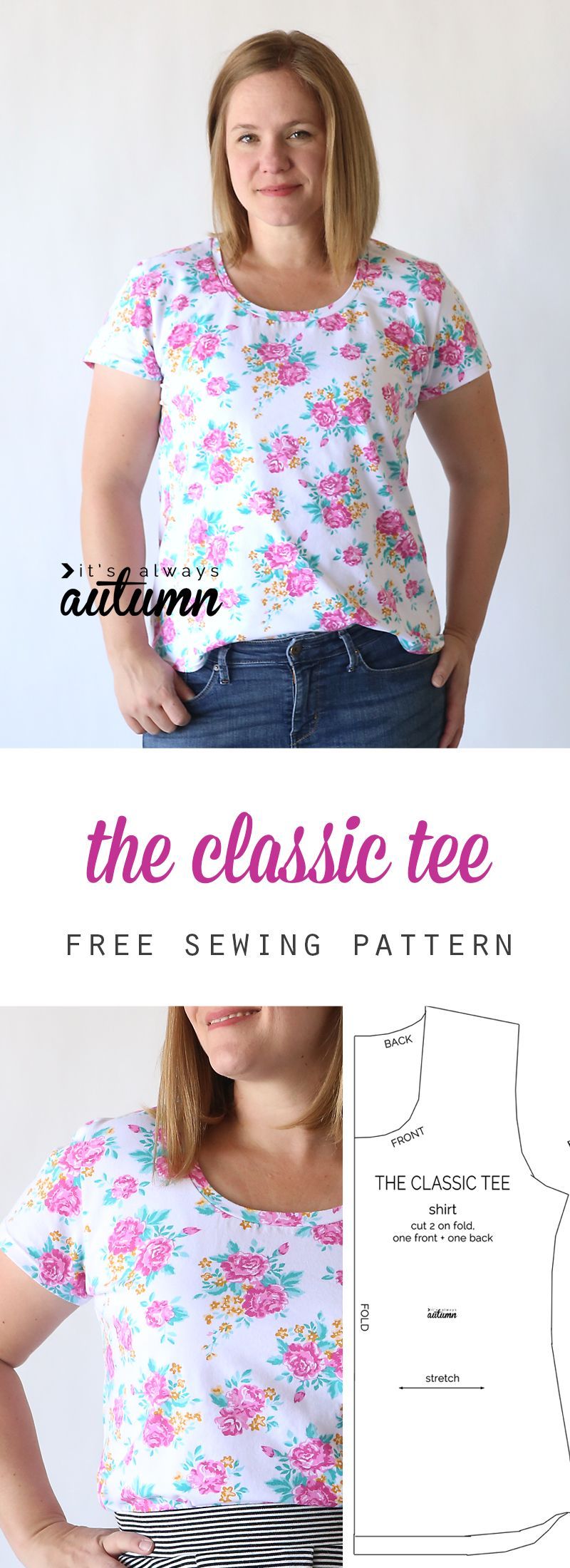 Learn to make a classic tee with this easy womens sewing tutorial and free pattern in size L. How to s