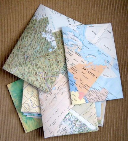 map envelopes! always good to encourage the youngsters into thinking of new ways to recycle materials
