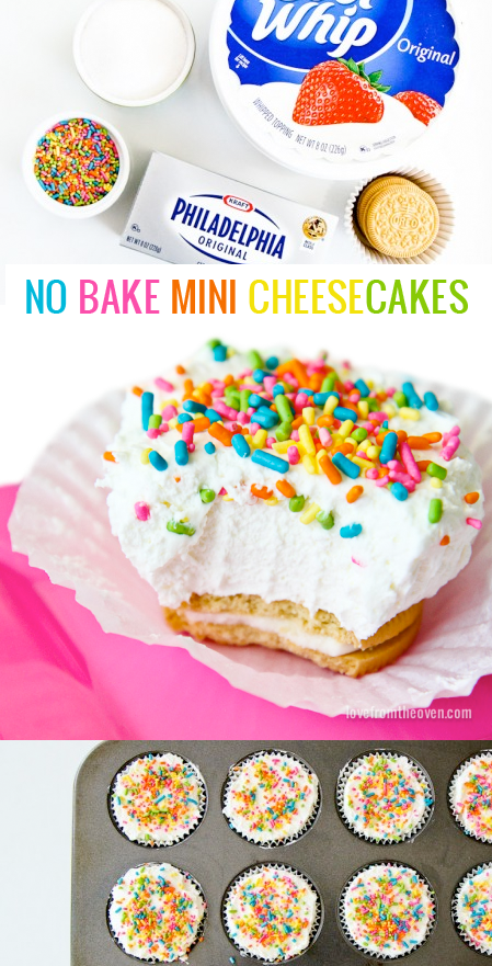 No Bake Mini Oreo Sprinkle Cheesecakes