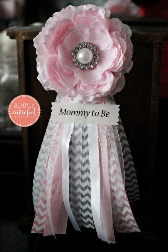 Pink Gray Chevron Mommy to Be Corsage. Flower Corsage. Mommy by simplycutieful