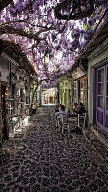 Quaint cobblestone alley in Mithymna ~ Lesbos, Greece • photo: Costas Stamatellis