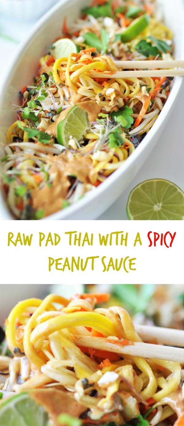 Raw Super Sprouts Pad  Thai with a Spicy Peanut Sauce! This is the most delicious raw recipe I’ve had