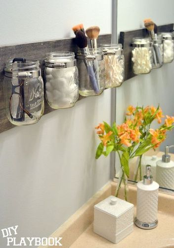 s 13 ways to completely declutter your bathroom in an hour, bathroom ideas, organizing, Make a mason jar o