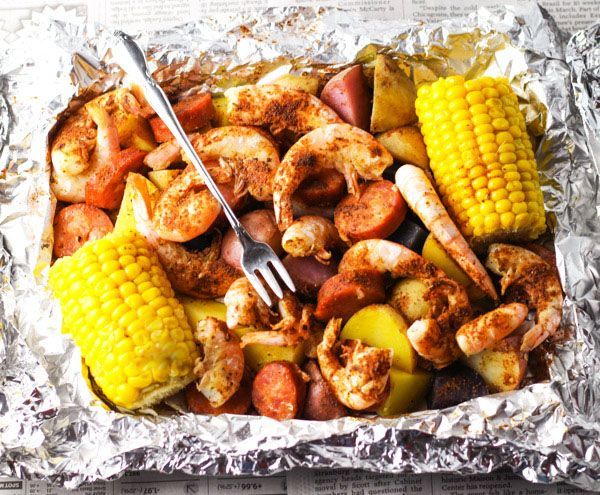 Shrimp Boil in Foil | This is super easy to make. Just put everything in the foil, wrap it up, and bake it