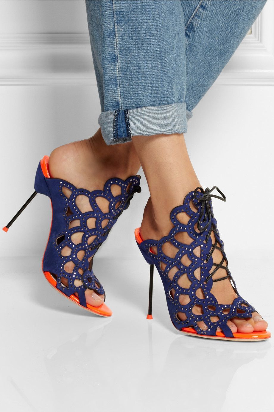 Sophia Webster | Greta crystal-embellished cutout suede sandals | NET-A-PORTER.COM