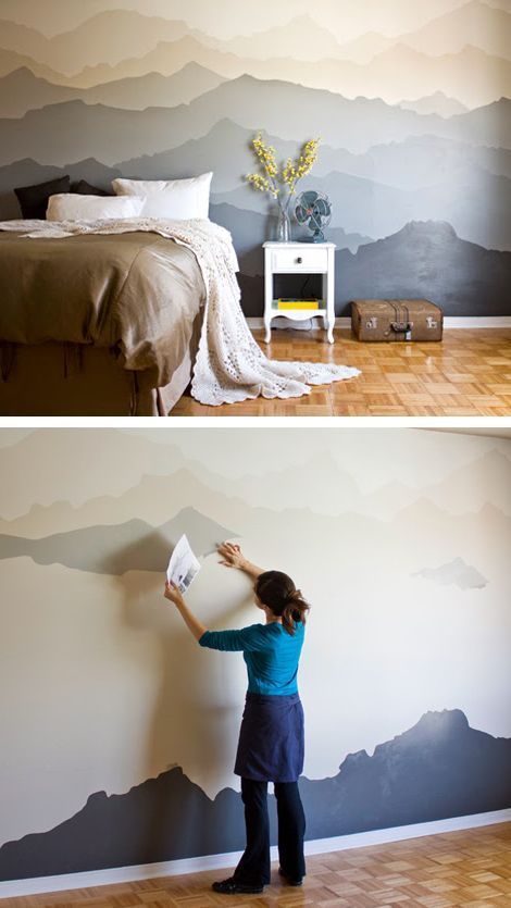 Switch up your bedroom design with some original art. Check out this DIY mountain bedroom mural for so