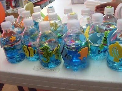 This would be a cute craft project for kinders:  Oceans in a bottle!
