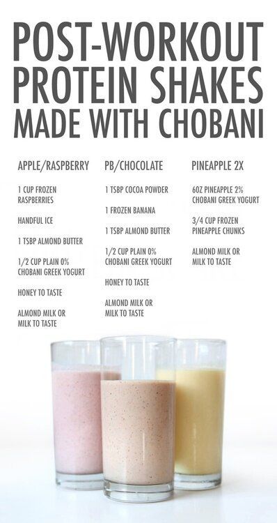 Three post-workout protein shakes made w/ Chobani Greek yoghurt