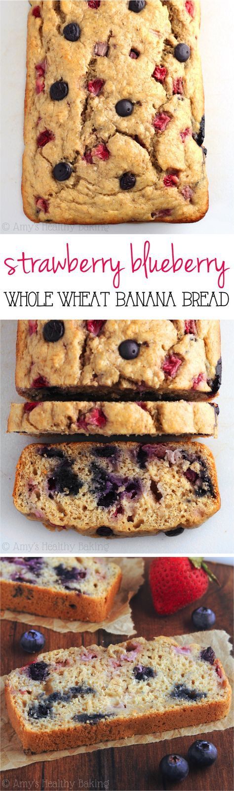 Whole Wheat Strawberry Blueberry Banana Bread — an easy clean-eating breakfast or snack! This healthy