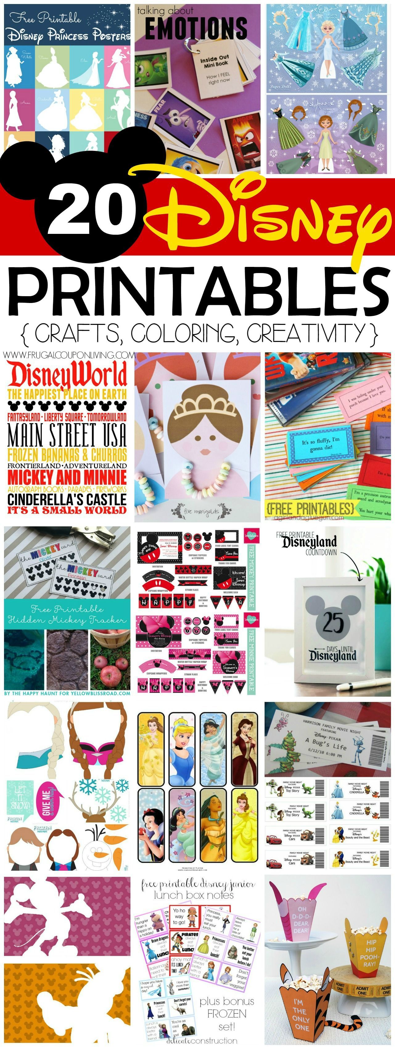 20 FREE Disney Printables – Crafts, Coloring, Planning, Creativity and More on Frugal Coupon Living.