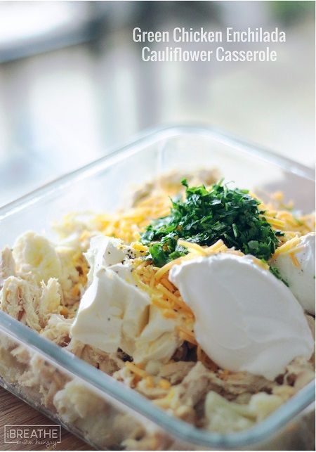 A cheesy low carb green chicken enchilada casserole that is super easy to throw together. Its als
