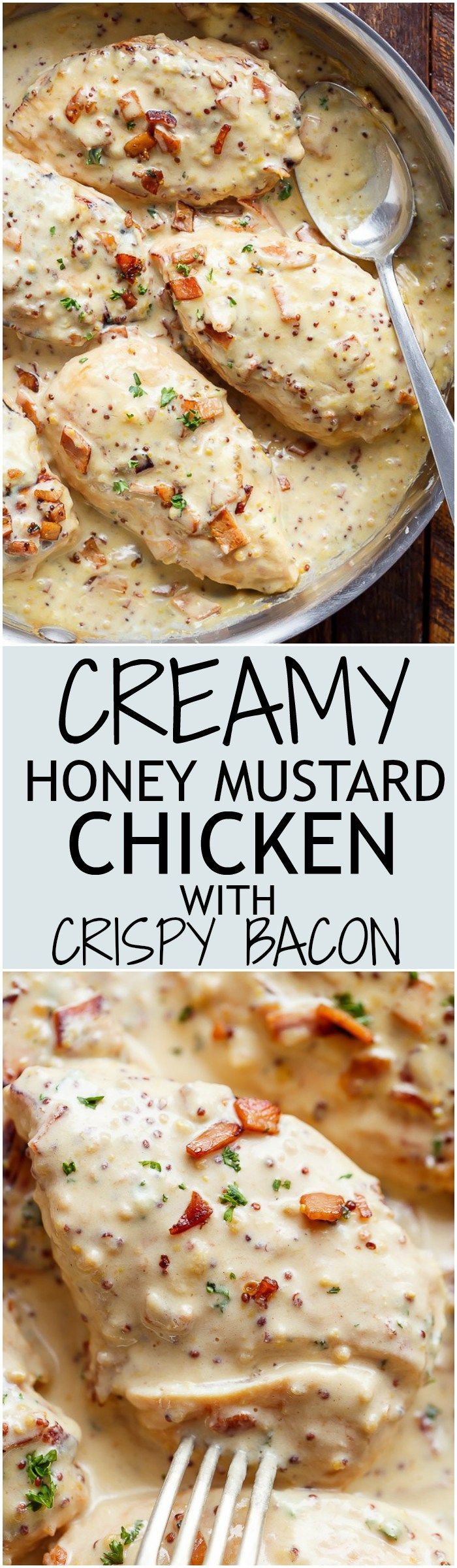 A deliciously Creamy Honey Mustard Chicken with crispy bacon pieces will become your new favourite din