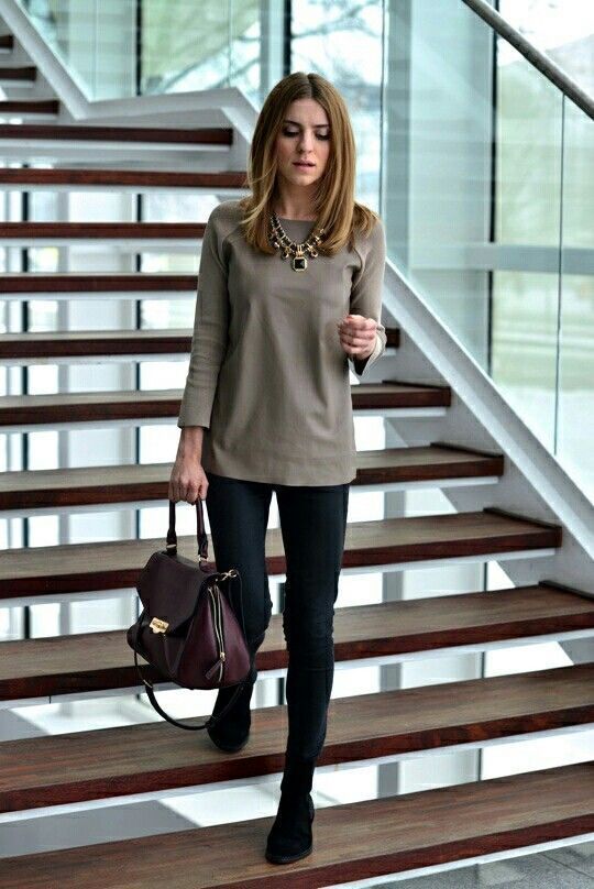 Black slacks with oversized jumpers and statement necklace. | Office Style