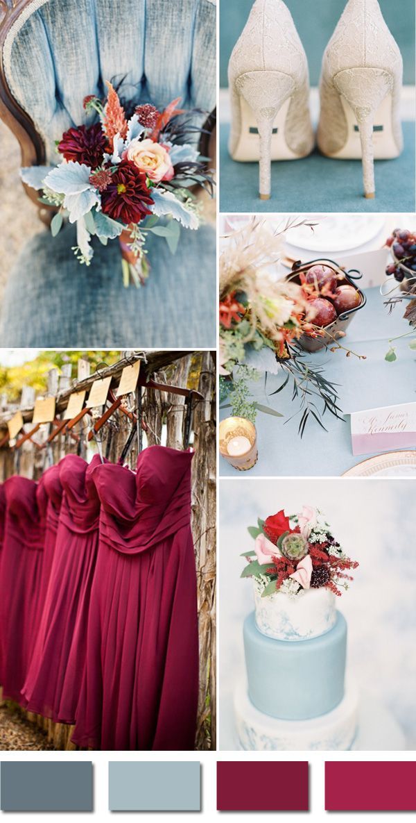 burgundy and dusty blue september fall wedding color palettes 2015