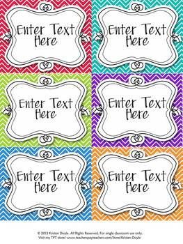 Classroom Label Pack (Editable) – Chevron  Use for name tags or work station labels….photo frames fo