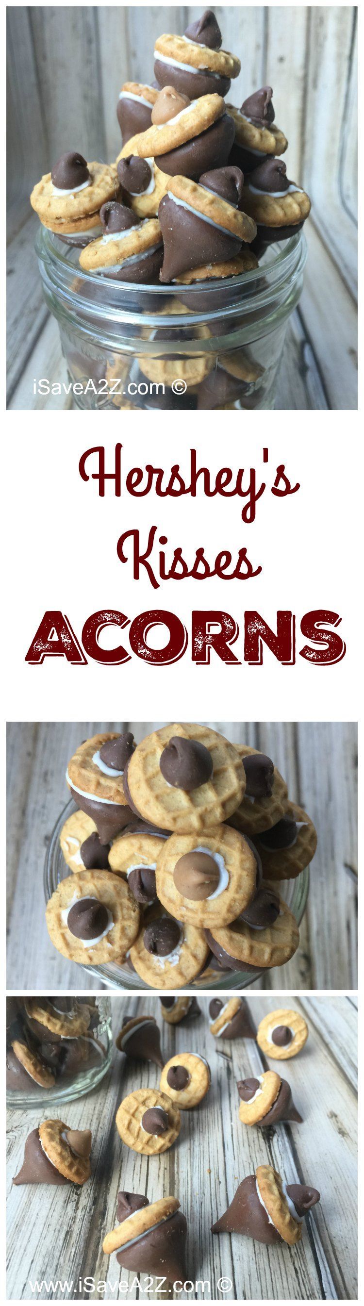 Cute Acorns made out of Hersheys Kisses, Butter Butter Bites and Chocolate Chips!  Super Cute and