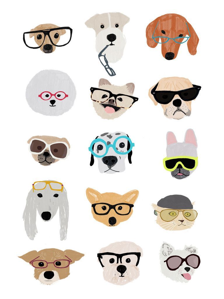 Dogs and glasses make for such CUTE illustrations.