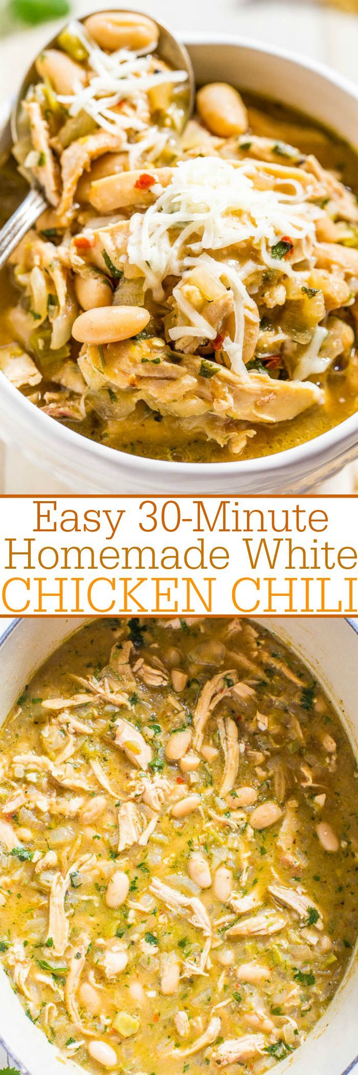Easy 30-Minute Homemade White Chicken Chili – Hearty, healthy, loaded with tender chicken, and packed