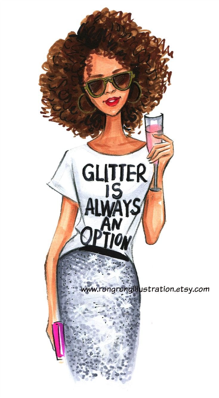 Fashion Illustration Print- Glitter always an option- Fashion wall art by Fashion Illustrator Rongrong