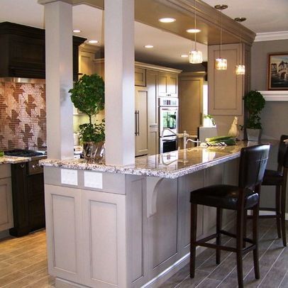 Galley Kitchen With Bar Separating Dining Room Design Ideas, Pictures, Remodel, and Decor – page 2
