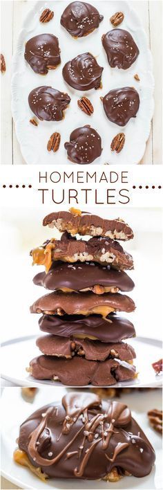 Homemade Turtles – Fast, easy, no-bake and just 4 ingredients! Chewy, gooey, salty-and-sweet! Homemade